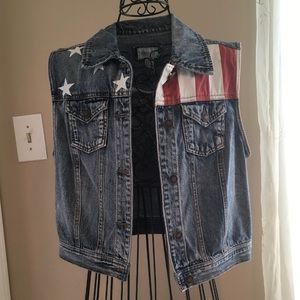 Forever 21 Jean Vest with American Flag Print